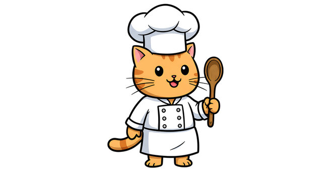 2D Cartoon Cat Chef Character &ndash; Transparent Background