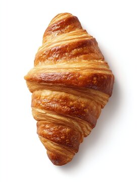 French croissant isolated on white background, top-down view, high-resolution commercial