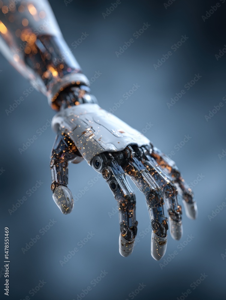 Poster robotic arm reaching out close up studio shot artificial intelligence future technology innovation a