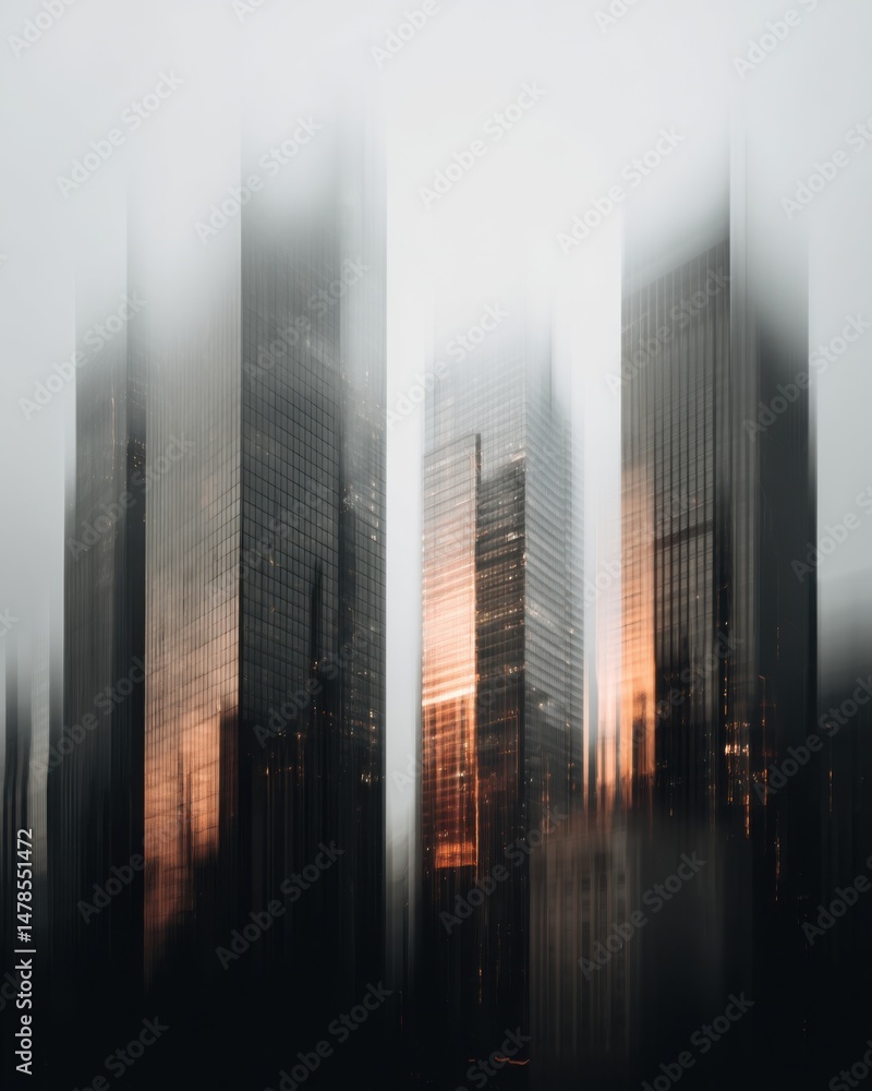Aufkleber abstract cityscape with blurred motion of skyscrapers at dusk in urban setting architectural skyline