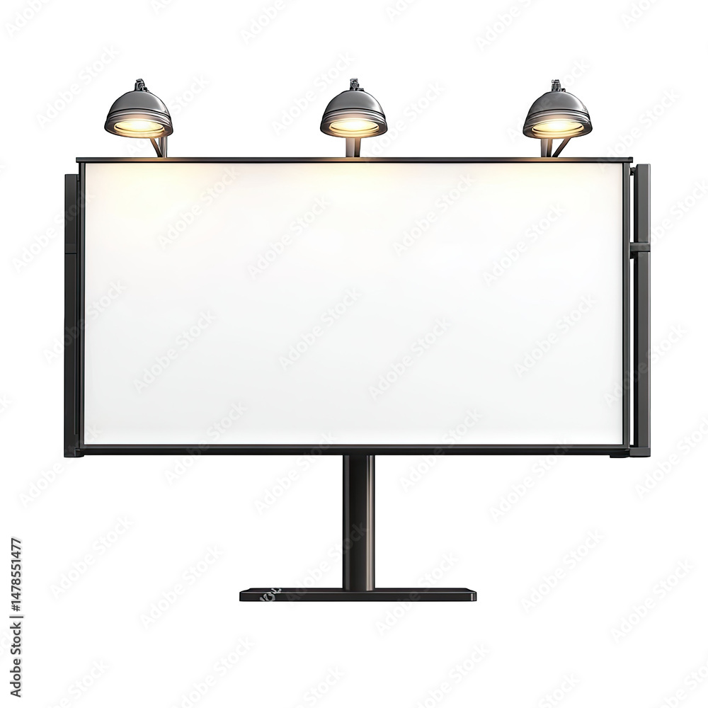 Poster a blank billboard with three lights on top isolated on a transparent background the billboard is per