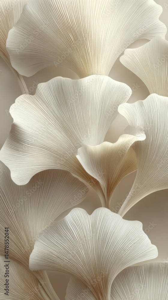 Poster abstract ginkgo leaves in beige tones close up macro nature pattern botanical art deco style for bac