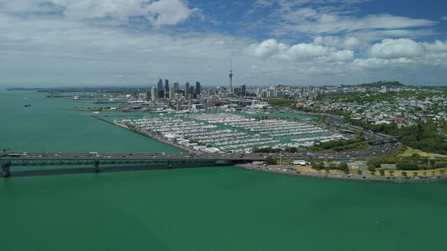 Aerial video of Auckland of New Zealand in daytime