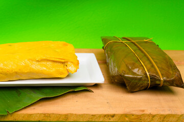Tamal Typical Colombian Food Wrapped in Banana Leaves