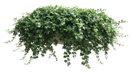 Fototapeta premium Lush English Ivy Cascading from Hanging Basket on White Background Studio Shot Close Up Green Foliage Plant