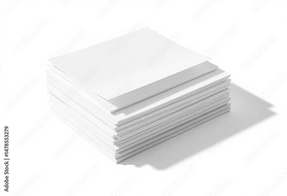 Aufkleber neat stack of blank paper sheets with a distinct shadow, isolated on white background, copy space, d