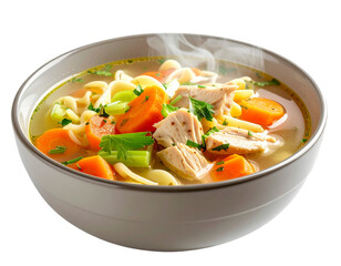 Homemade Chicken Noodle Soup in Bowl, Steaming Hot, Transparent PNG 