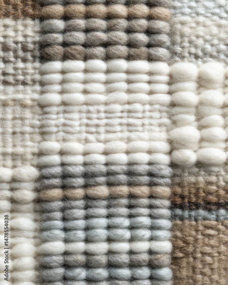 Leinwandbilder close up of textured wool rug in neutral colors showing woven pattern and soft pile from above
