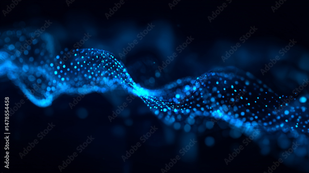 Poster abstract blue wave background technology digital particle data stream visualization concept design