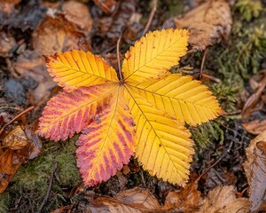 Autumn leaf on forest floor