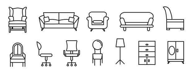 Home furniture icon set editable stroke 