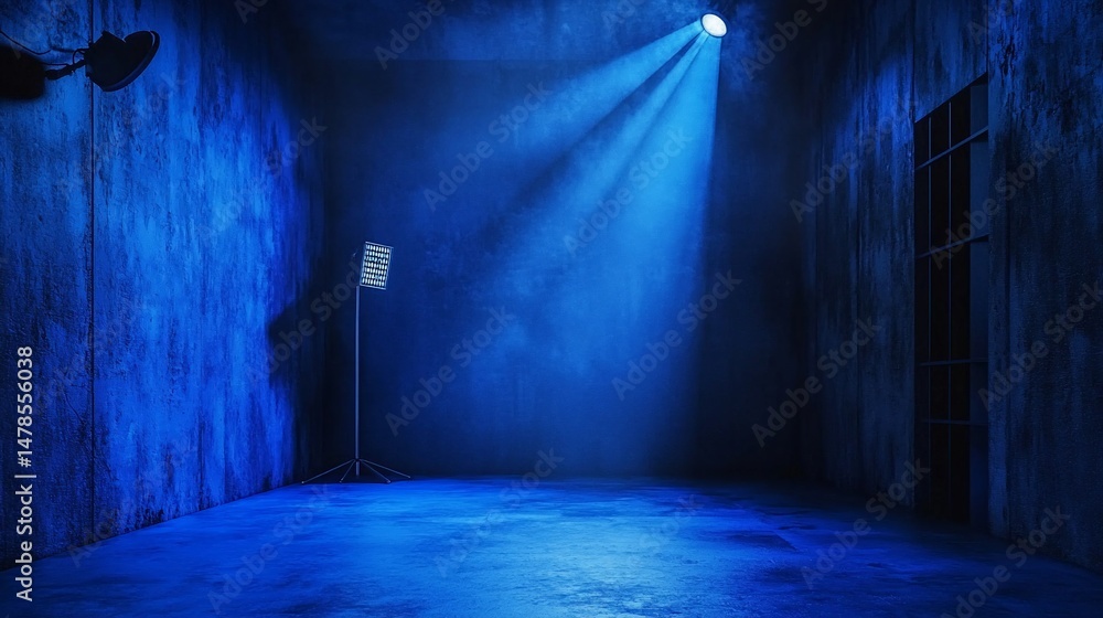 Poster mysterious spotlight illuminating an empty room with grungy textured walls