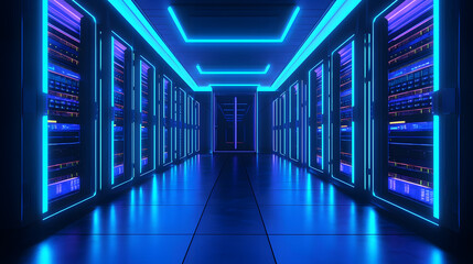 Rendering high-tech server room data center 3d visualization minimalist environment perspective view futuristic concept