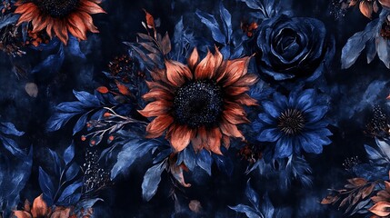 Dark floral bouquet seamless pattern