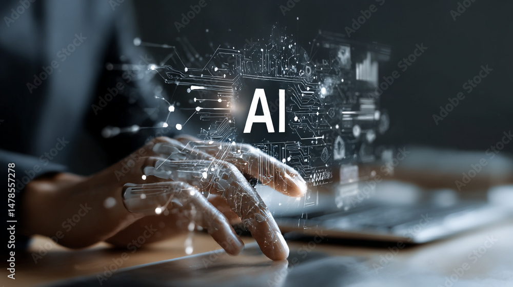 Poster artificial intelligence ai technology concept digital transformation and machine learning