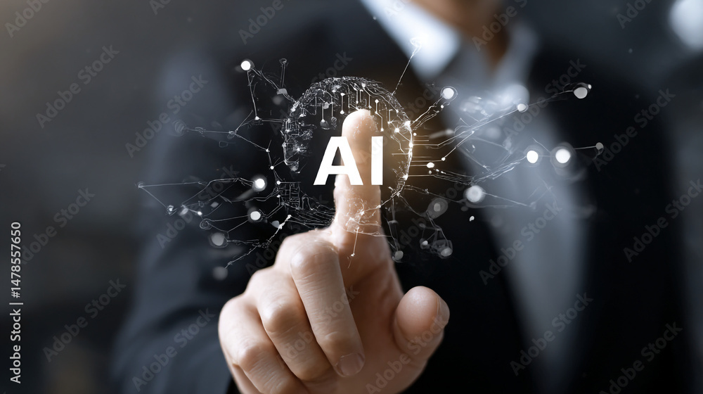 Aufkleber artificial intelligence ai technology concept with human touch and digital network connection
