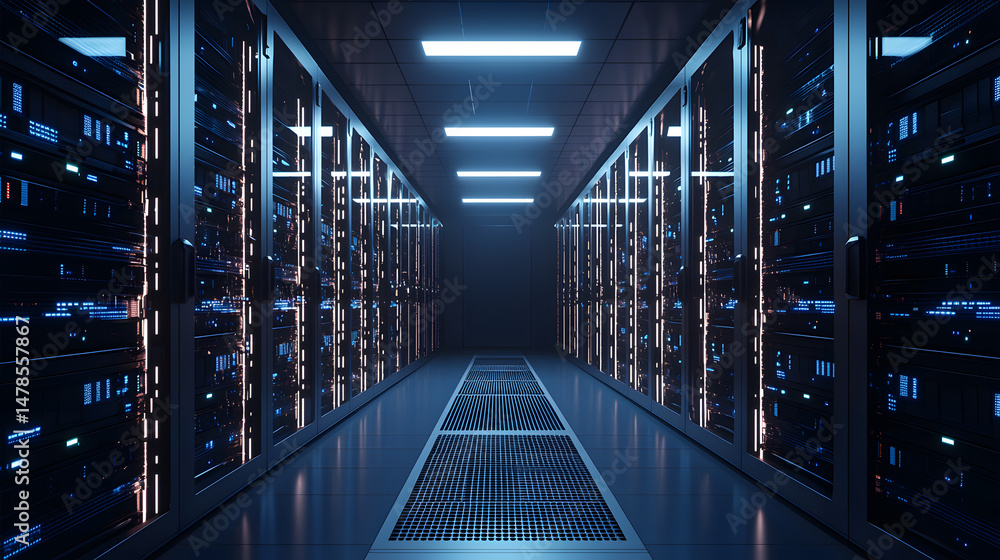 Poster optimizing performance in a high-tech server room data center digital rendering ultra-clean environm