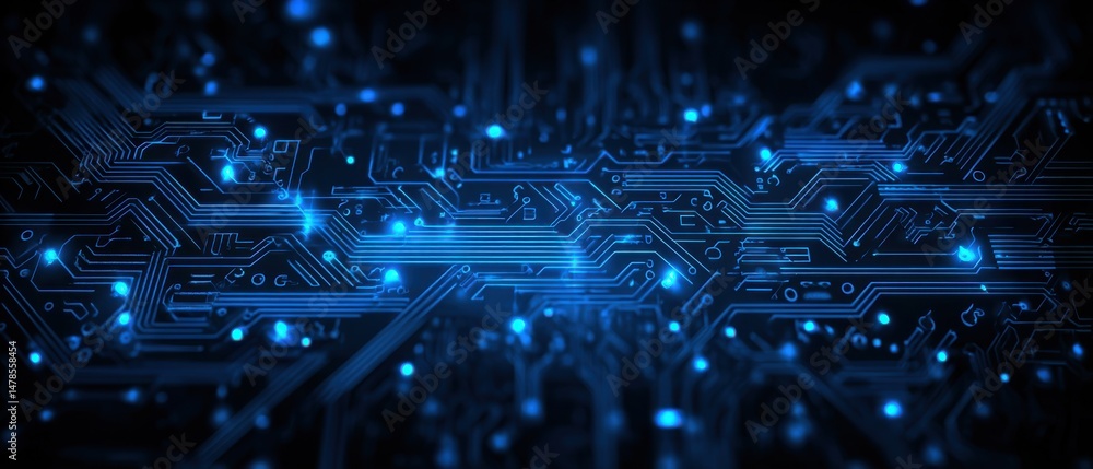 Aufkleber abstract close-up of glowing blue circuit board design for technology and engineering concepts