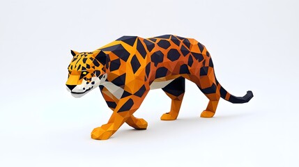 Low-poly jaguar design rendered in orange and black hues.