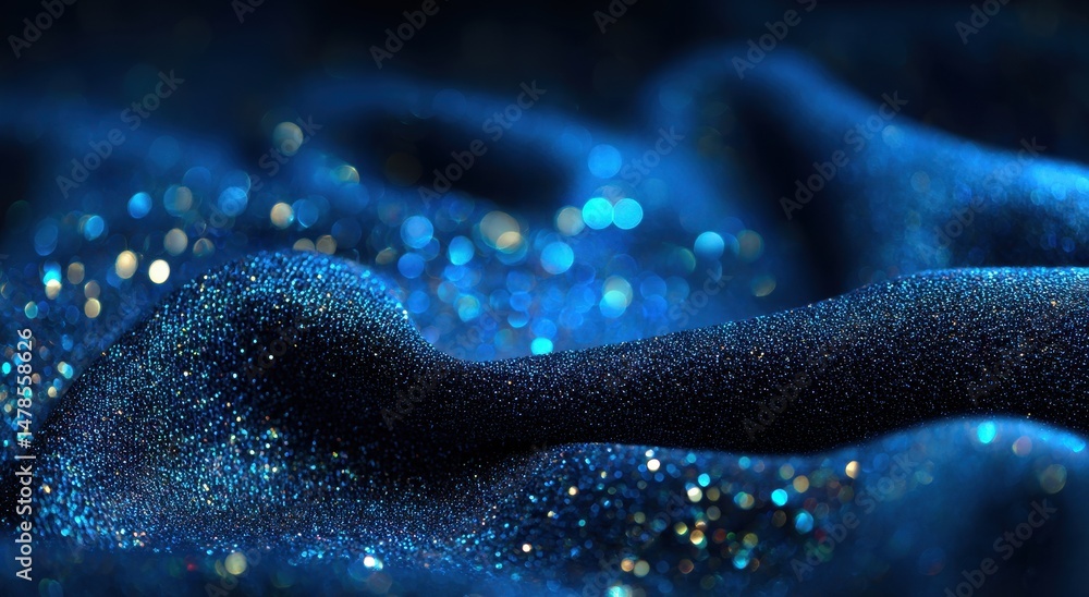 Poster close-up view of a textured surface with sparkling blue glitter.