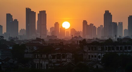 Sunrise Silhouette: Cityscape at Golden Hour