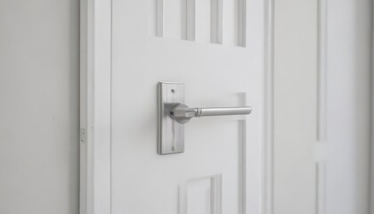 Crisp white door, close-up view, modern handle ,  building,  white