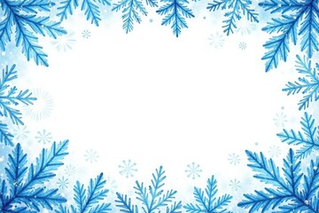 Blue snowflake border, watercolor style, winter theme , cyan, soft, image