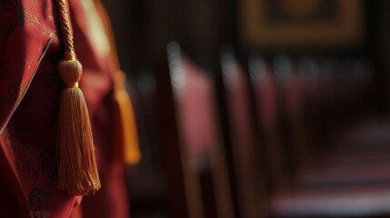 Close-up of graduation items, background shows blurred stage or academic chairs generative ai