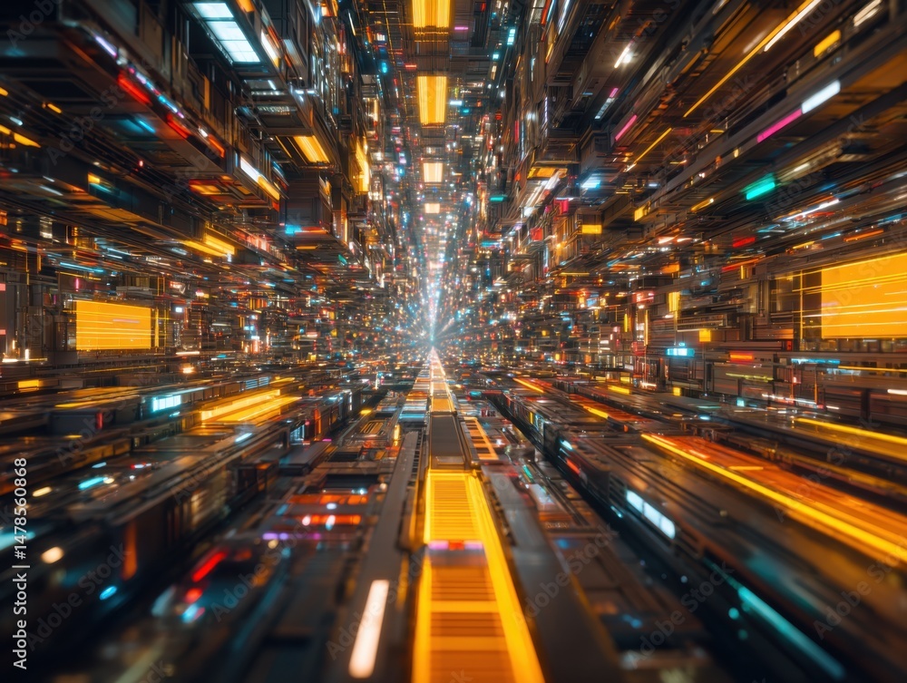 Aufkleber abstract technology tunnel perspective view with glowing lights and intricate details for a futurist
