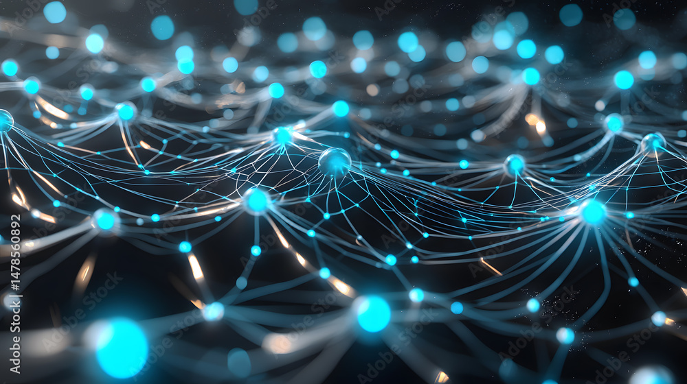 Poster visualizing abstract ai neural networks digital space graphic art minimalist design aerial perspecti