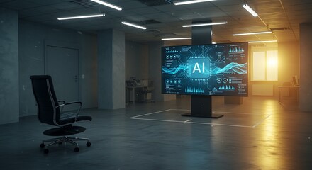 AI analytics displayed in a modern, technology-focused office