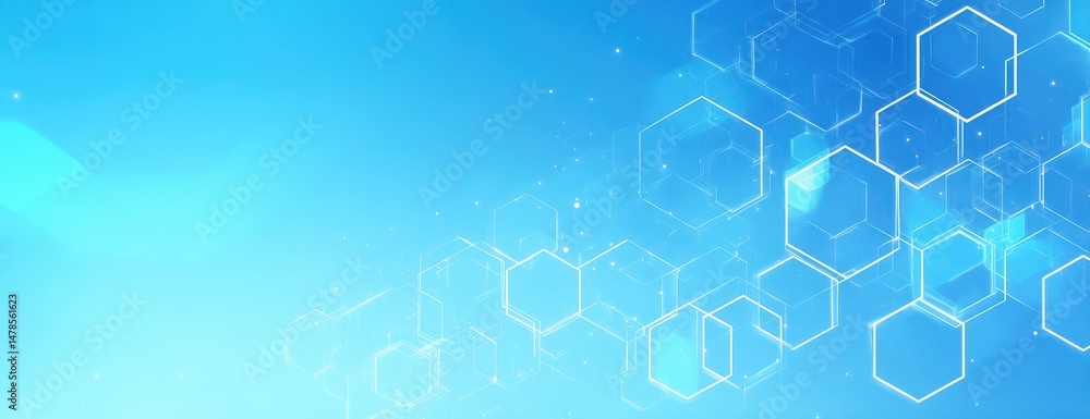 Poster abstract light blue background with intricate hexagons.