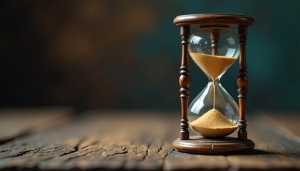 Antique hourglass with sand flowing, representing the passage of time , object, clock, destiny