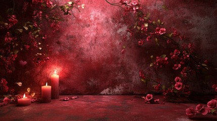 Moody Red Romance Still Life with Candles and Roses for Valentine's Day or Romantic Occasion Low Angle Shot