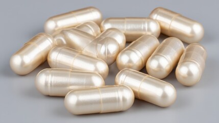 Heap of Capsules on Gray Background Close-up Macro Shot of Medicine Supplement for Health Wellness and Treatment Pharmaceutical Dosage