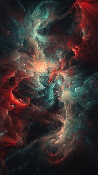 Ethereal Nebulous Aurora: A Symphony of Crimson and Teal in a Celestial Swirl