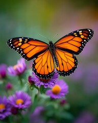 Naklejka premium Monarch Butterfly on Purple Flowers