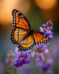 Fototapeta premium Monarch butterfly on purple flowers