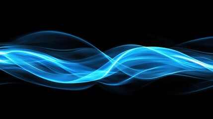 Abstract blue wave flowing on black background studio shot graphic design element futuristic style energy concept