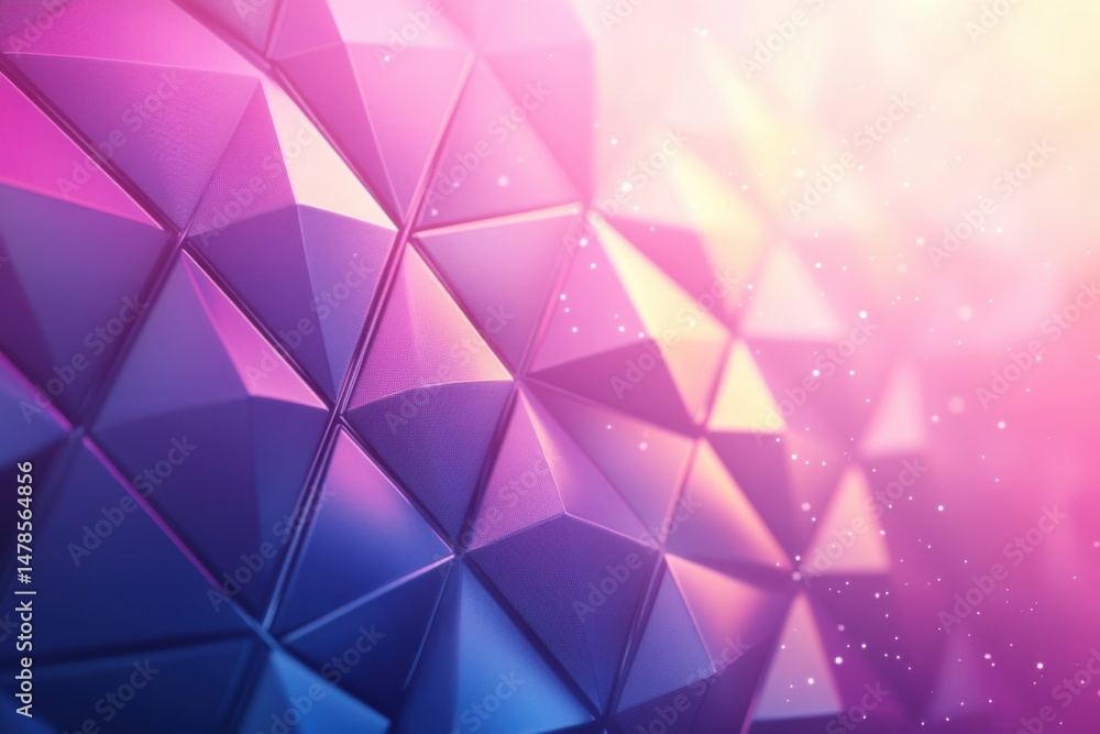 Poster abstract polygonal surface in pink and blue gradient with light and sparkles close up geometric desi