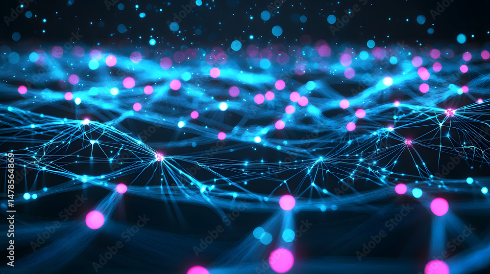 Poster visualizing abstract ai neural networks digital environment graphic representation technology perspe