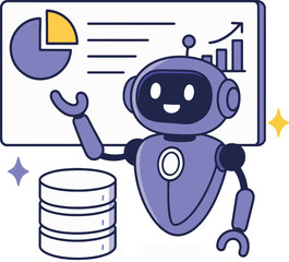Data Analysis Robot, Vector Illustration on White Background.