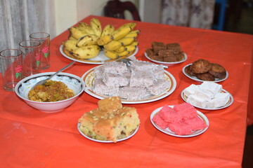 Sinhala and Hindu New Year table full of sweets. sri lanka new year traditional food table. south...