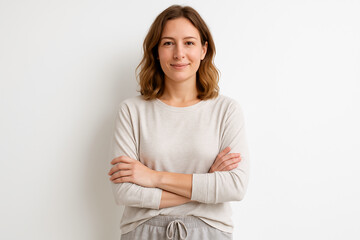 Fototapeta premium Neutral Portrait Pose – People in Everyday Moments on White Background