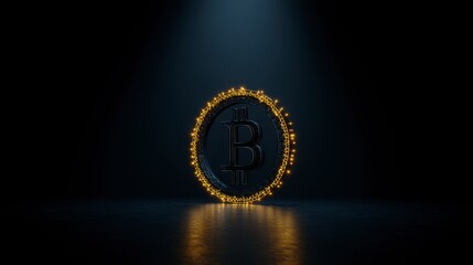 Naklejka premium Glowing Bitcoin Cryptocurrency Symbol Digital Currency Finance Blockchain Technology