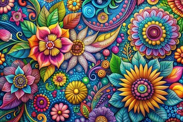 Macro Floral Doodles: Surreal Boho Backdrop Stock Photo