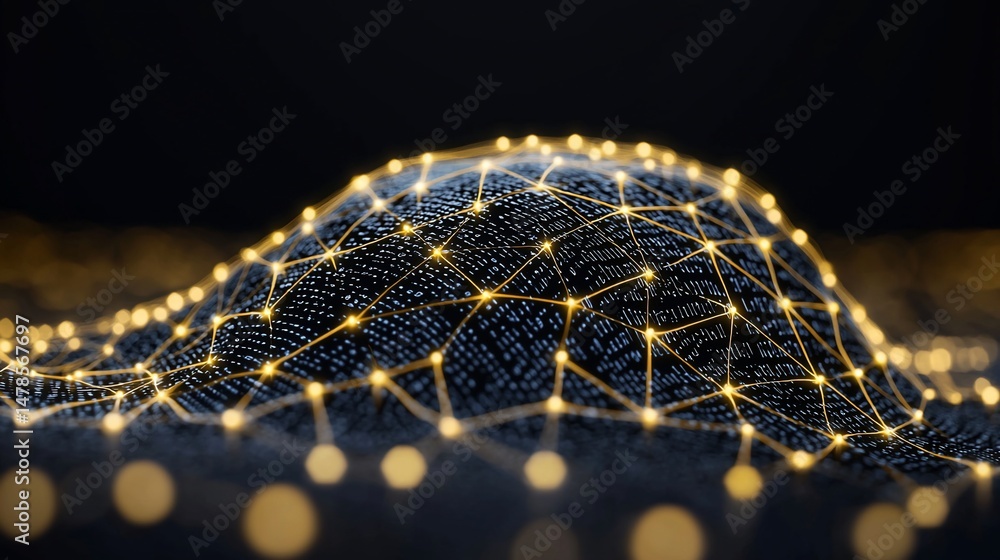 Poster golden network connection on a data-rich landscape with futuristic style