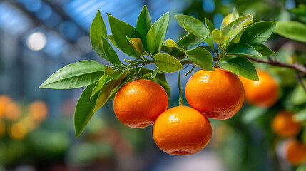 Citrus tree bough laden with ripe fruits