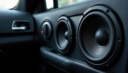 High-quality car speakers installed in a vehicle's door panel , technology, car parts