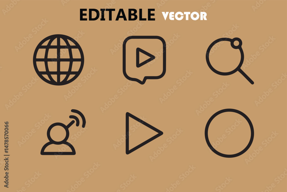 Poster editable vector icons set for global communication multimedia and search